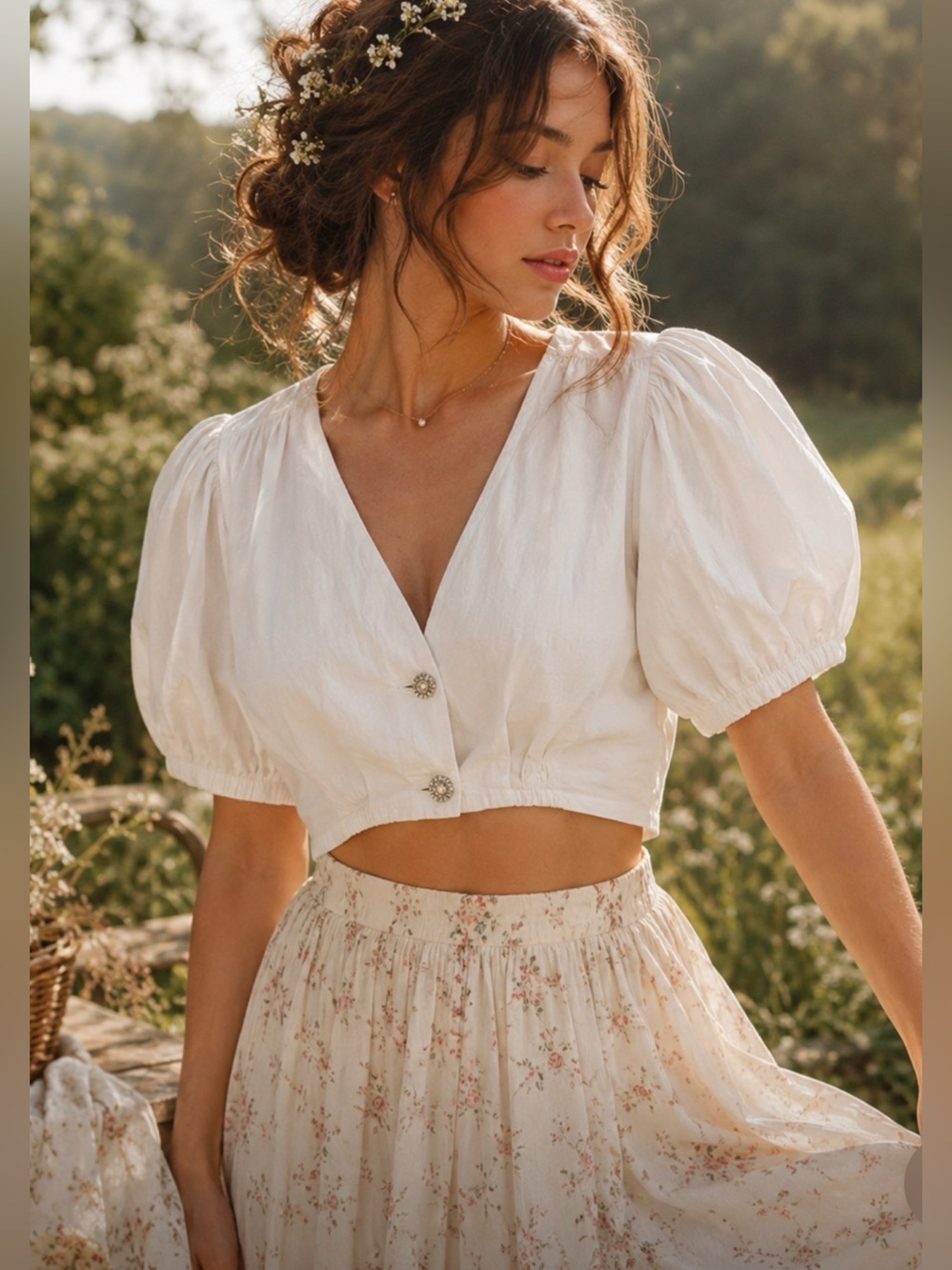 Zara White Puff Sleeve Crop Cottagecore Boho Romantic Blouse 💯 Cotton XSmall